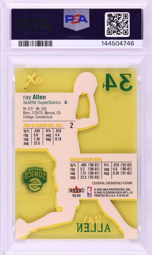 2003 Fleer E-X Essential Credentials Future Ray Allen /101 #2 PSA 9 MINT - Photo 2