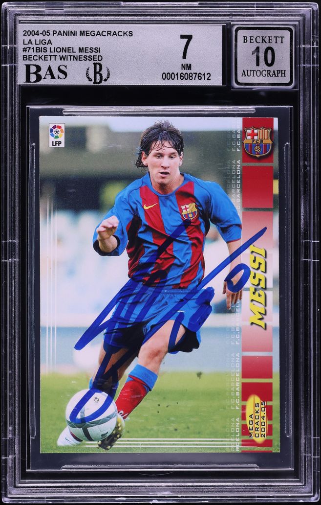 2004 Panini Sports Mega Cracks Lionel Messi ROOKIE AUTO #71 BAS BGS 7 NRMT