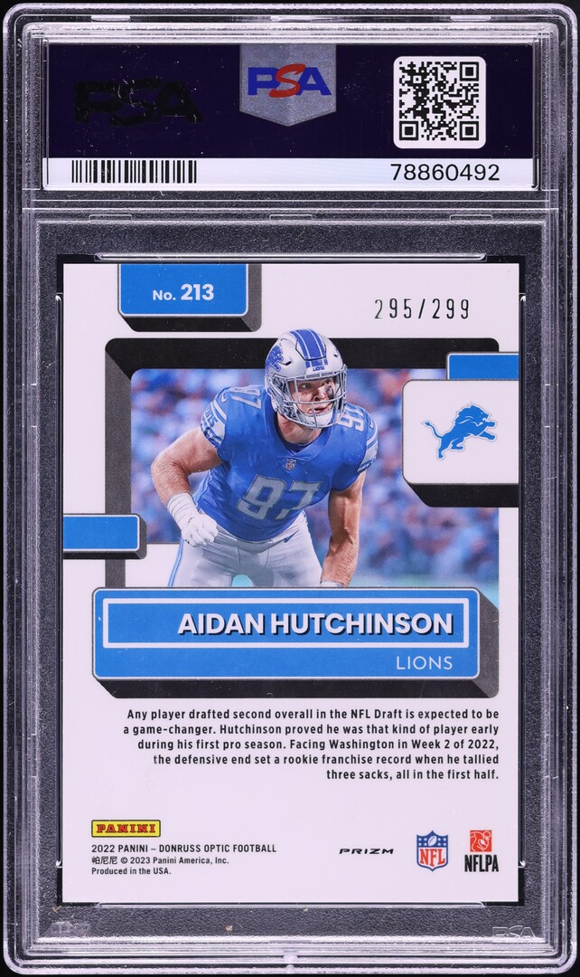 2022 Donruss Optic Aqua Aidan Hutchinson ROOKIE /299 #213 PSA 10 GEM MINT