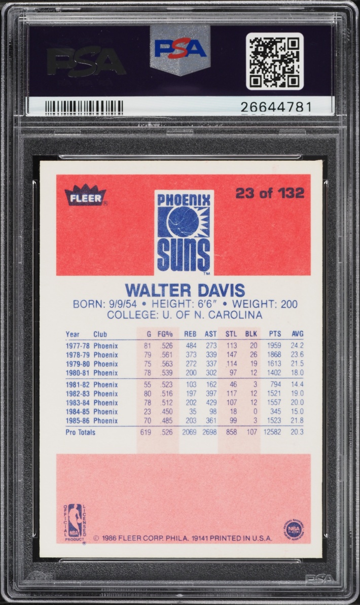 1986 Fleer Basketball Walter Davis #23 PSA 9 MINT