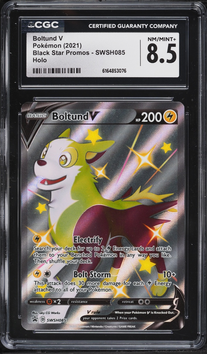 2021 Pokemon Sword & Shield Black Star Promo Full Art Shiny Boltund V #SWSH085 CGC 8.5 NM-MT+