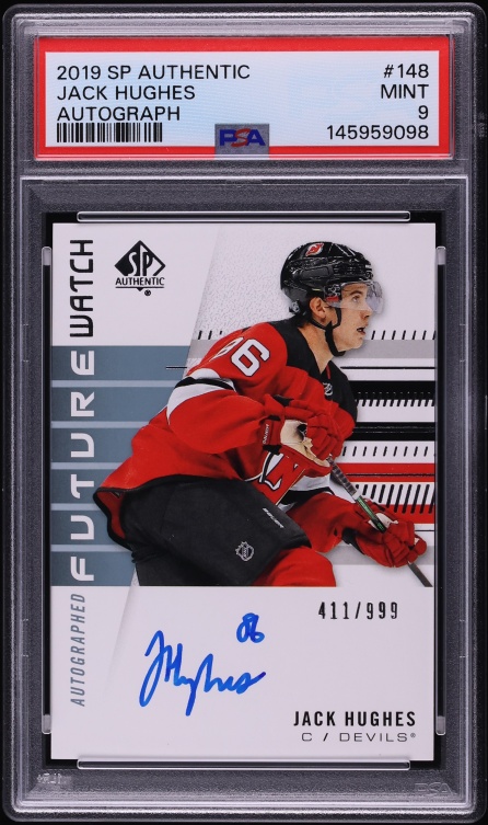 2019 SP Authentic Jack Hughes ROOKIE AUTO /999 #148 PSA 9 MINT