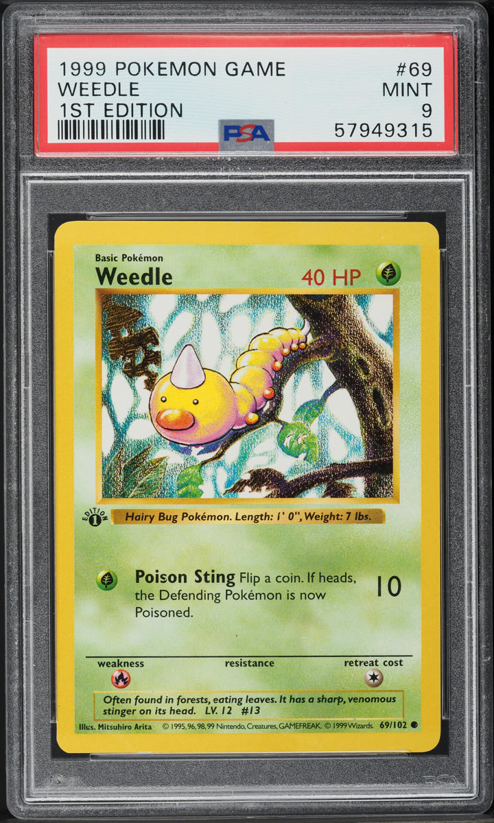 1999 Pokemon Base Set Shadowless 1st Edition Weedle #69 PSA 9 MINT