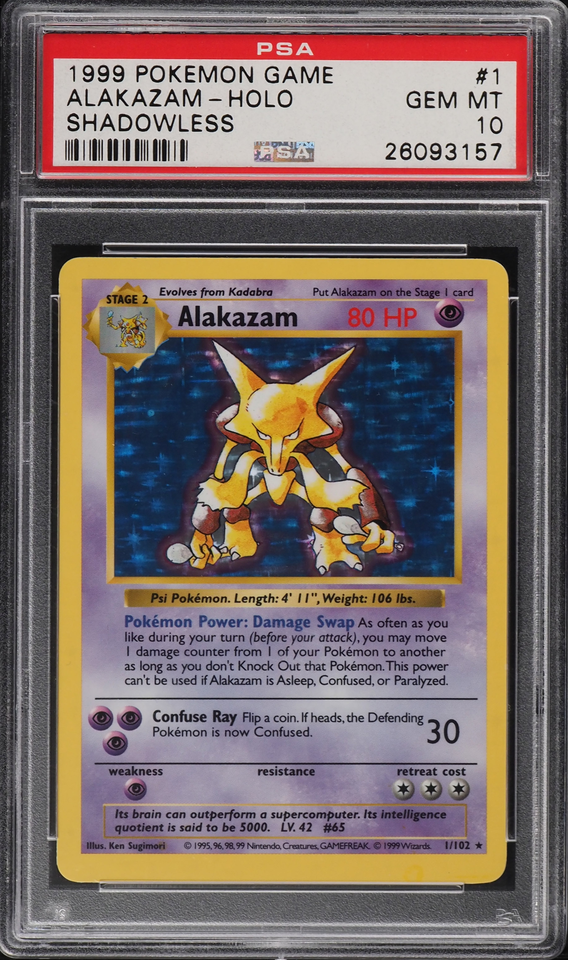 1999 Pokemon Base Set Shadowless Holo Alakazam #1 PSA 10 GEM MINT