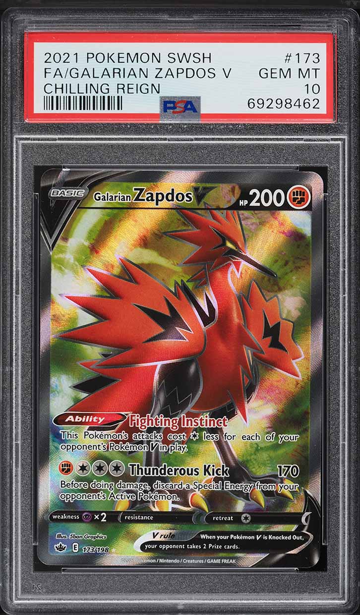 2021 Pokemon SWSH Chilling Reign Full Art Galarian Zapdos V #173 PSA 10 GEM MINT