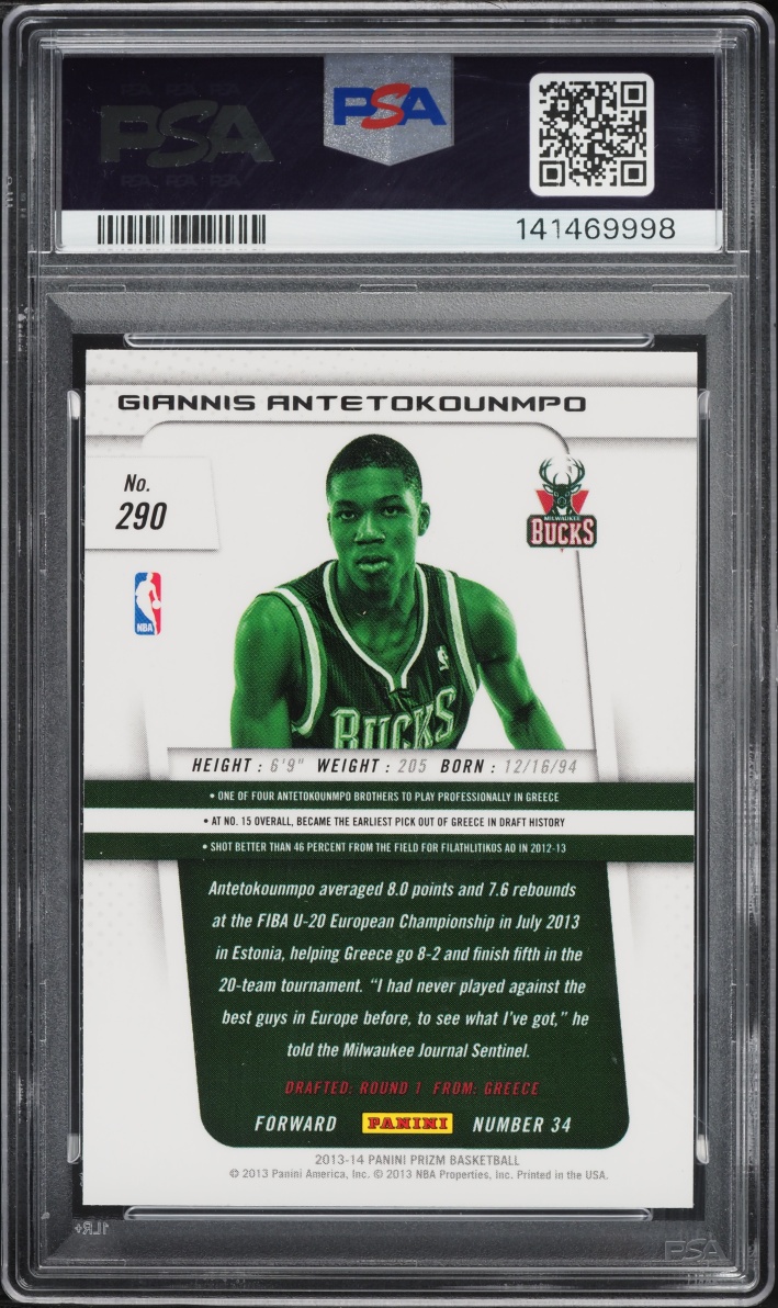 2013 Panini Prizm Giannis Antetokounmpo ROOKIE #290 PSA 10 GEM MINT