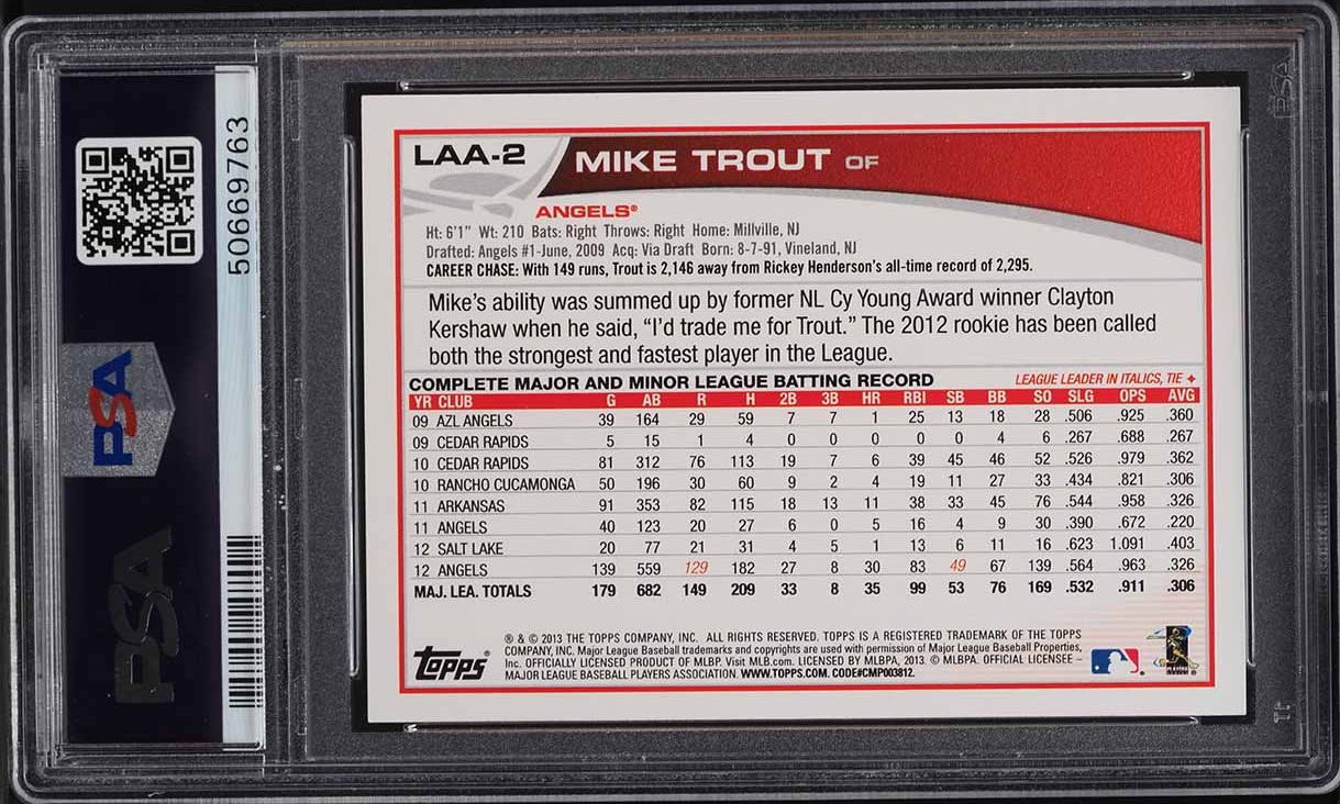 2013 Topps Angels Mike Trout #LAA-2 PSA 10 GEM MINT