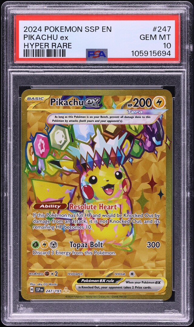 2024 Pokemon SV Surging Sparks Hyper Rare Pikachu ex #247 PSA 10 GEM MINT
