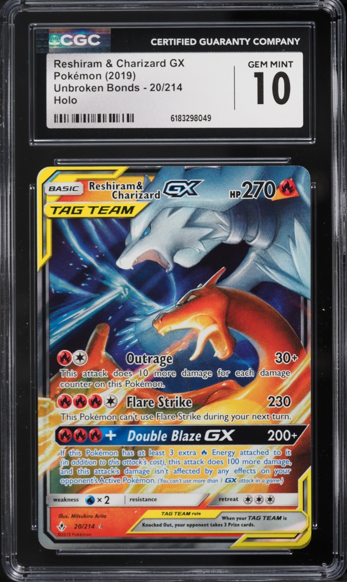 2019 Pokemon Sun & Moon Unbroken Bonds Holo Reshiram & Charizard GX #20 CGC 10 GEM MINT