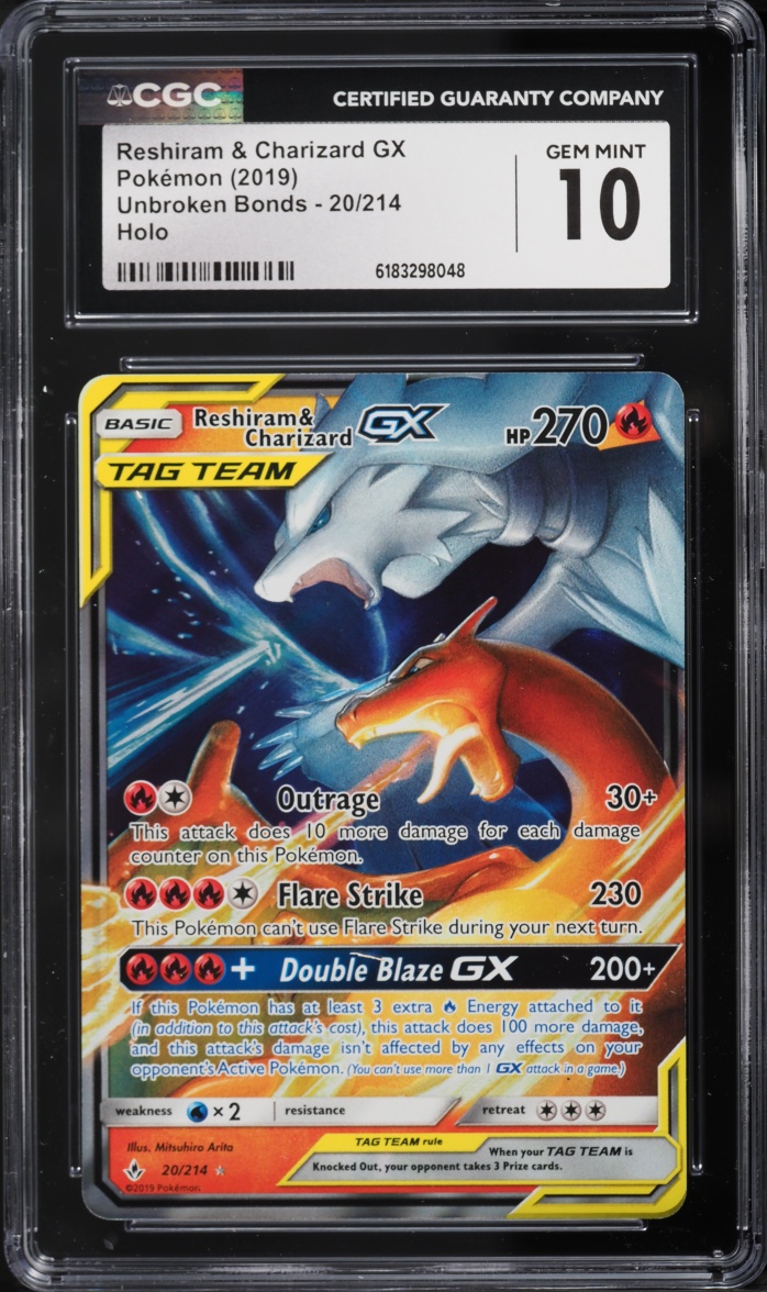 2019 Pokemon Sun & Moon Unbroken Bonds Holo Reshiram & Charizard GX #20 CGC 10 GEM MINT