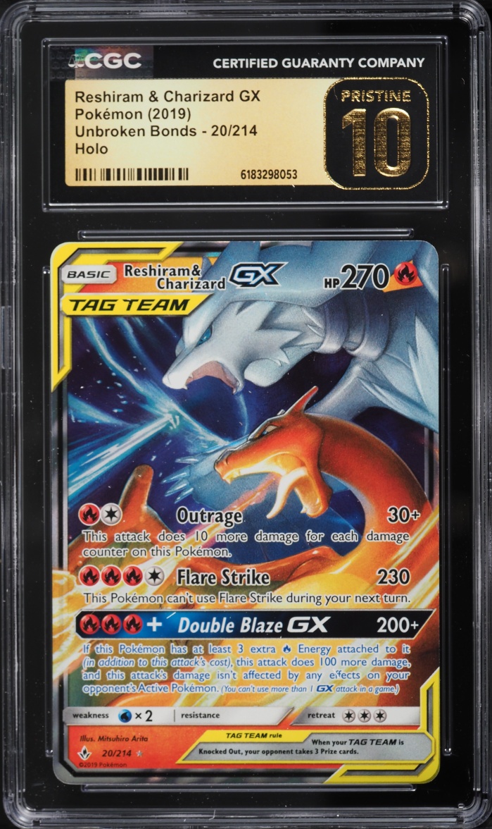 2019 Pokemon Sun & Moon Unbroken Bonds Holo Reshiram & Charizard GX #20 CGC 10 PRISTINE