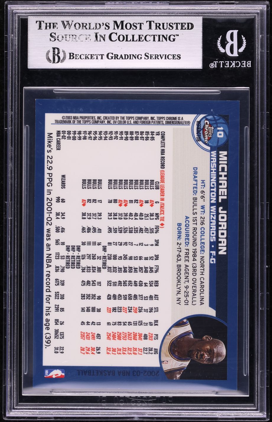 2002 Topps Chrome Refractor Michael Jordan #10 BGS 8 NM-MT