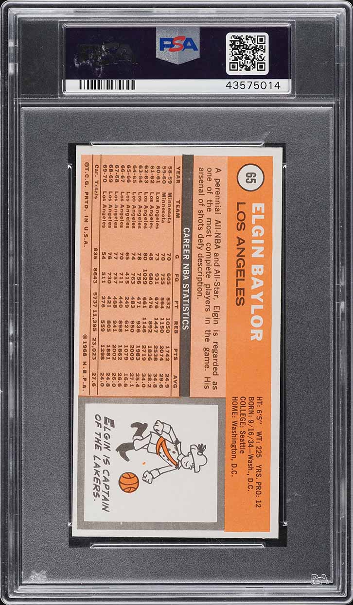 1970 Topps Basketball Elgin Baylor #65 PSA 9 MINT