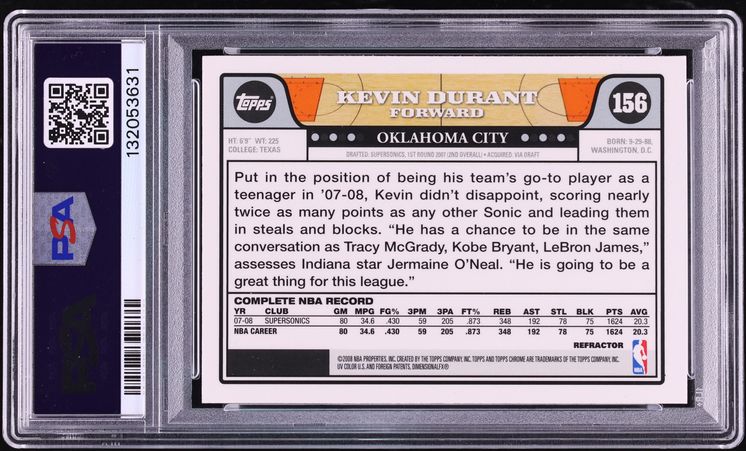 2008 Topps Chrome Refractor Kevin Durant #156 PSA 10 GEM MINT