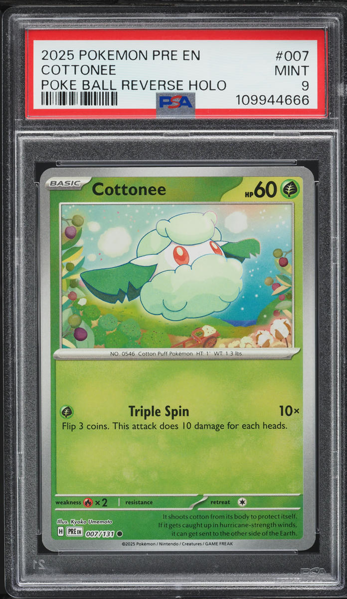 2025 Pokemon Scarlet & Violet Prismatic Evolutions Poke Ball Holo Cottonee #7 PSA 9 MINT