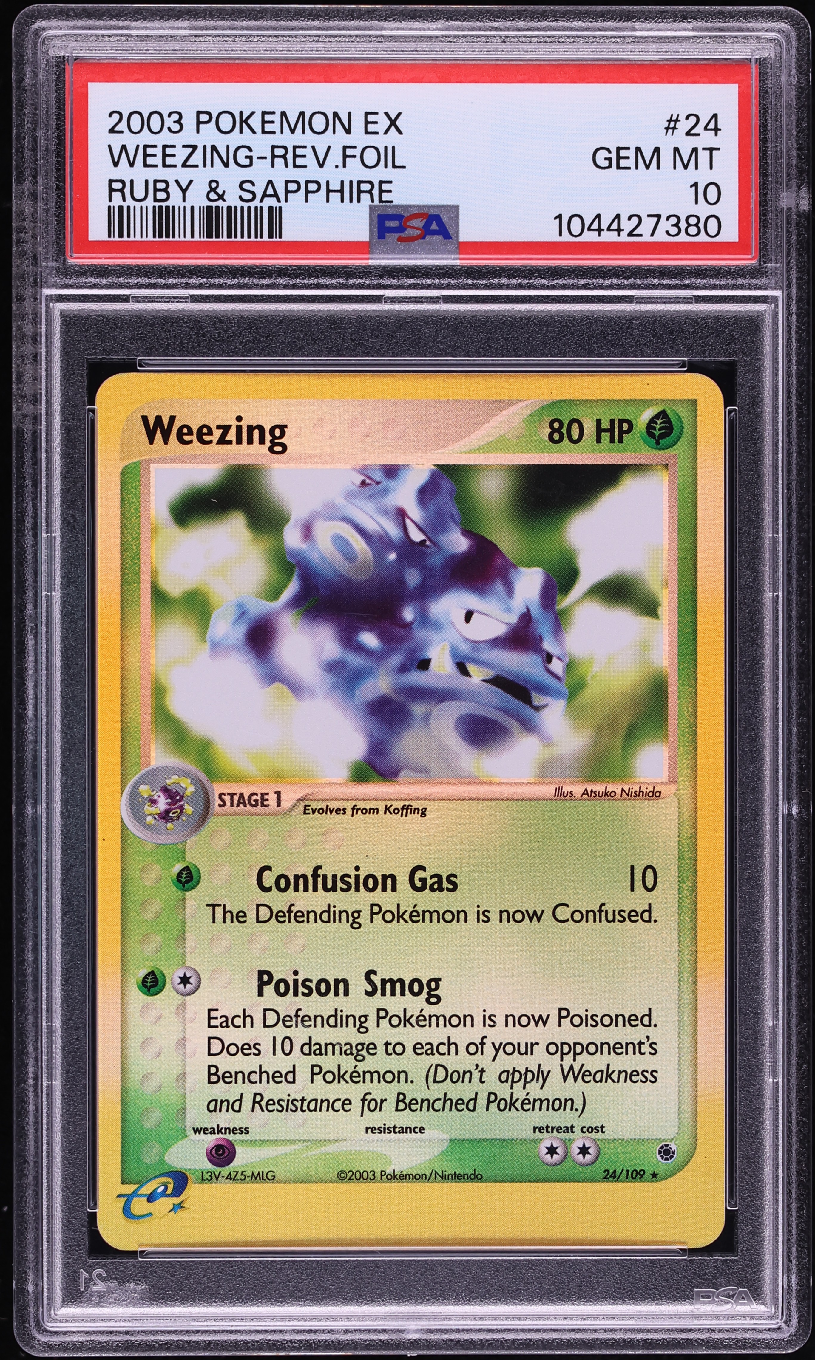 2003 Pokemon EX Ruby & Sapphire Reverse Holo Weezing #24 PSA 10 GEM MINT