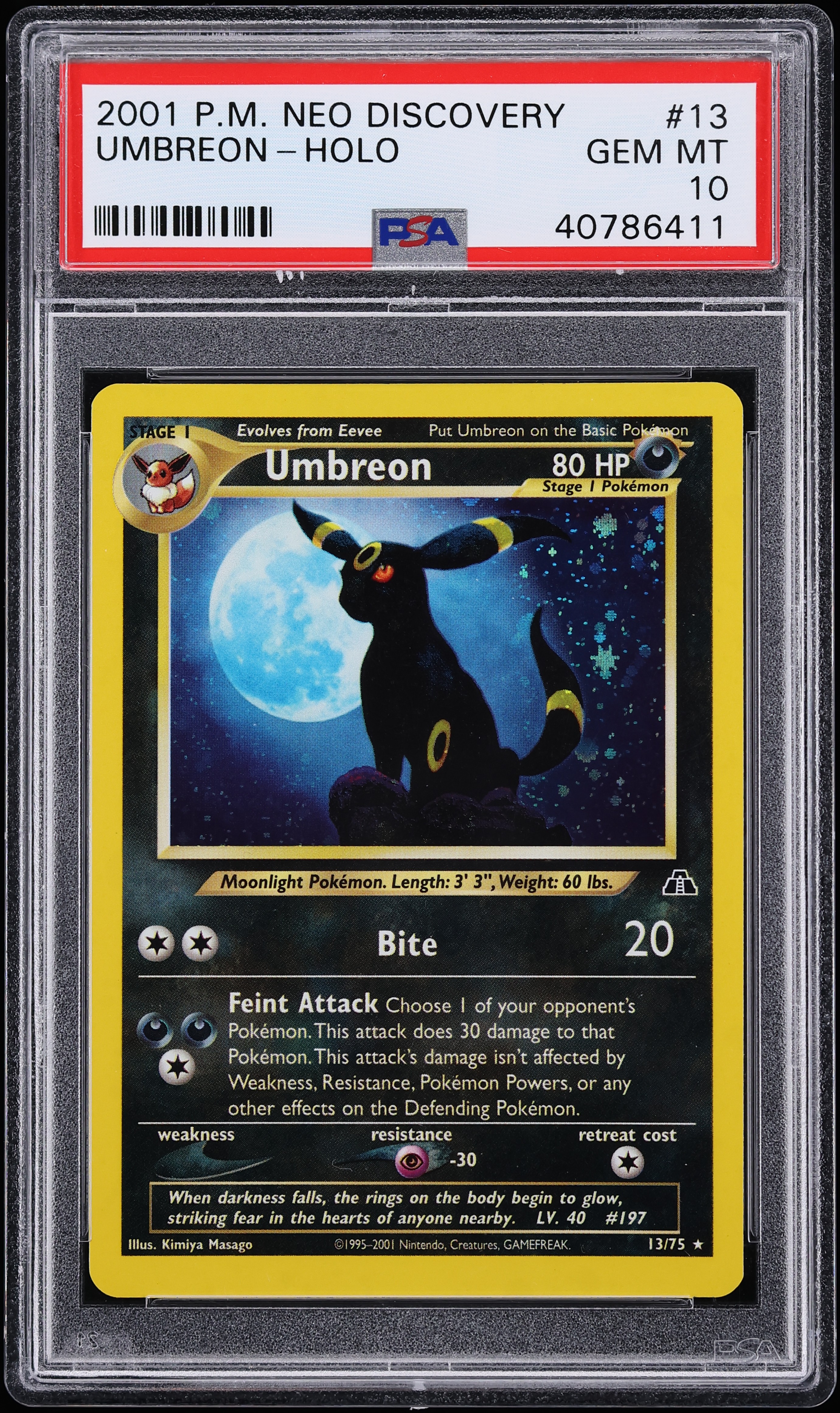 2001 Pokemon Neo Discovery Holo Umbreon #13 PSA 10 GEM MINT