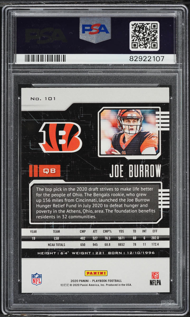 2020 Panini Playbook Joe Burrow ROOKIE #101 PSA 8 NM-MT