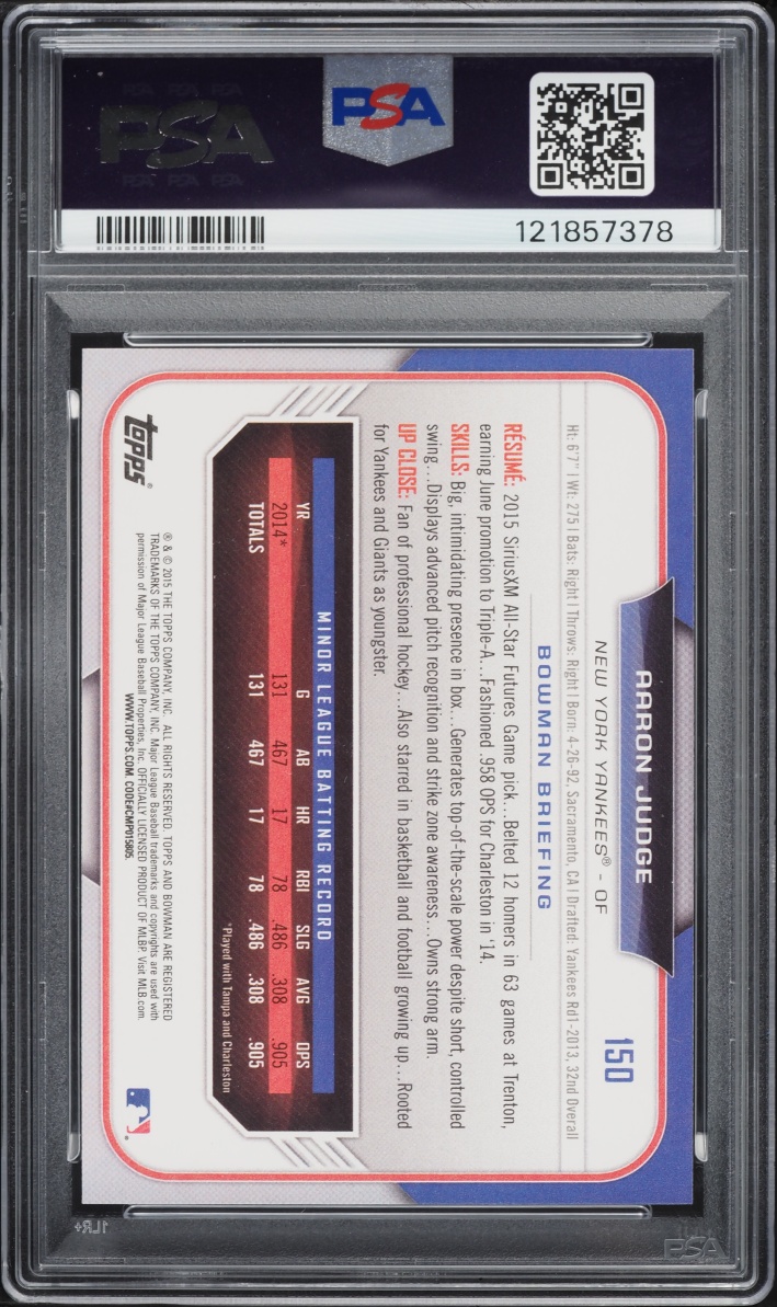 2015 Bowman Draft Aaron Judge PROSPECT #150 PSA 10 GEM MINT