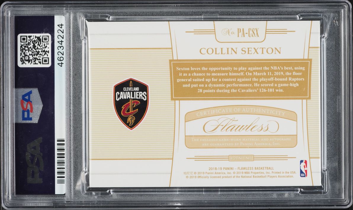2018 Panini Flawless Collin Sexton ROOKIE PATCH AUTO JERSEY # 2/25 #CSX PSA 10 GEM MINT