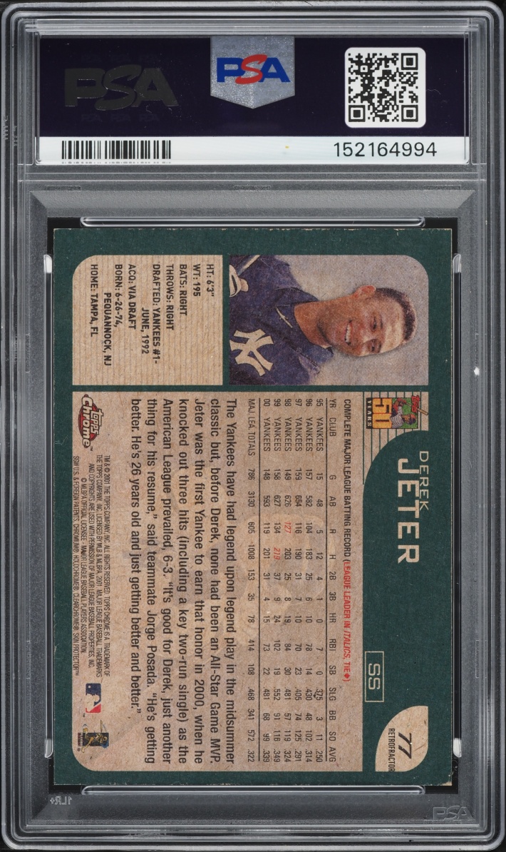 2001 Topps Chrome Retrofractor Derek Jeter #77 PSA 8 NM-MT