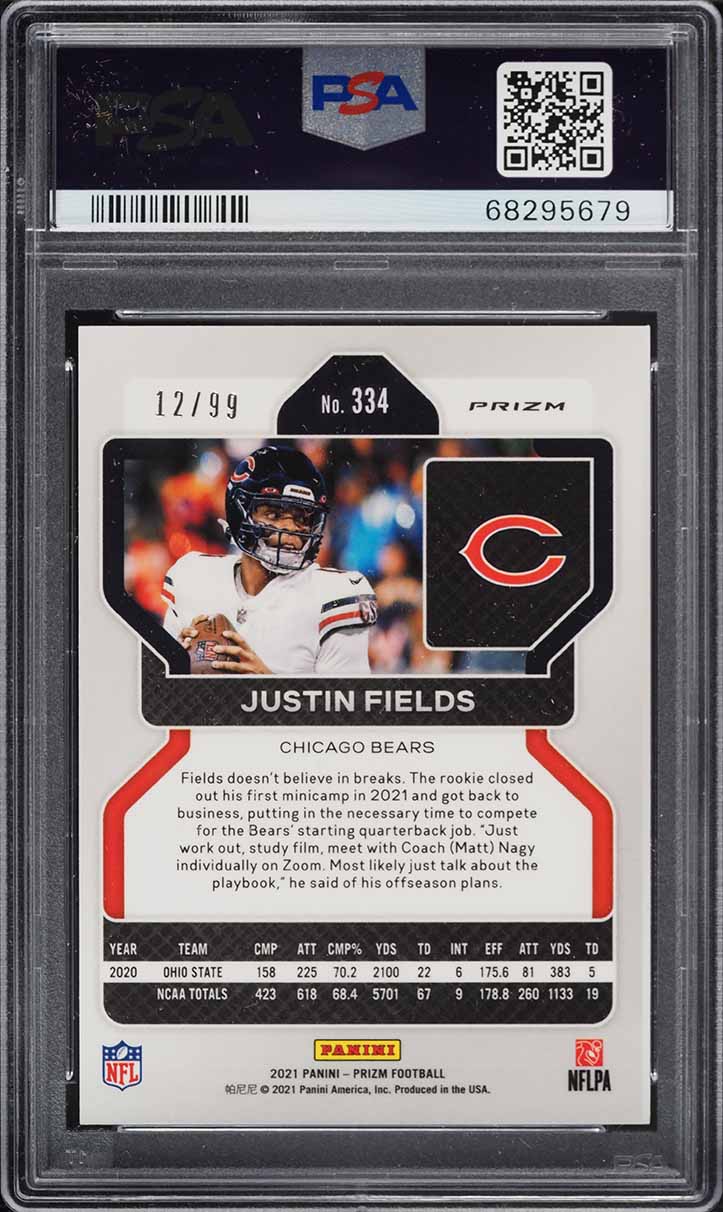 2021 Panini Prizm Blue Ice Justin Fields ROOKIE /99 #334 PSA 10 GEM MINT