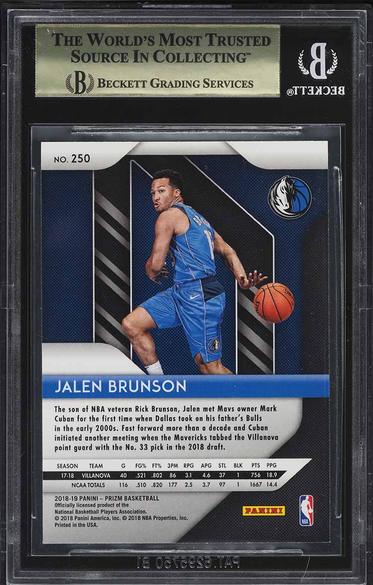 2018 Panini Prizm Jalen Brunson ROOKIE #250 BGS 9.5 GEM MINT