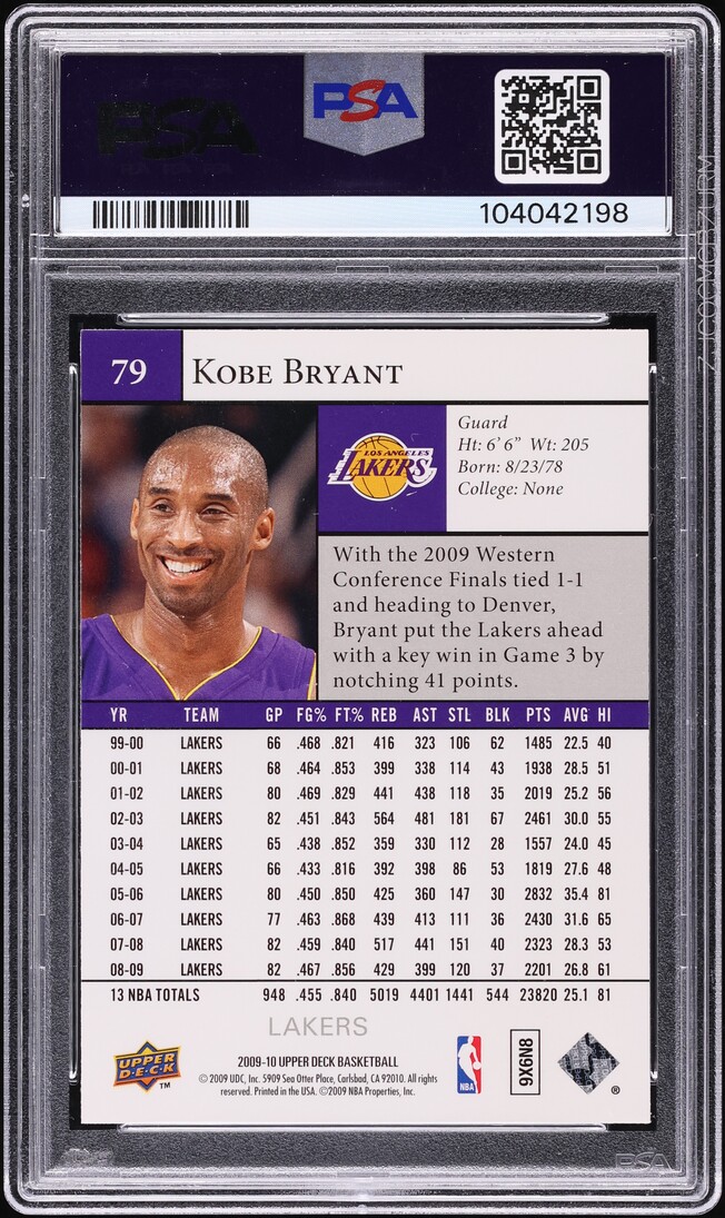 2009 Upper Deck Basketball Kobe Bryant #79 PSA 8 NM-MT