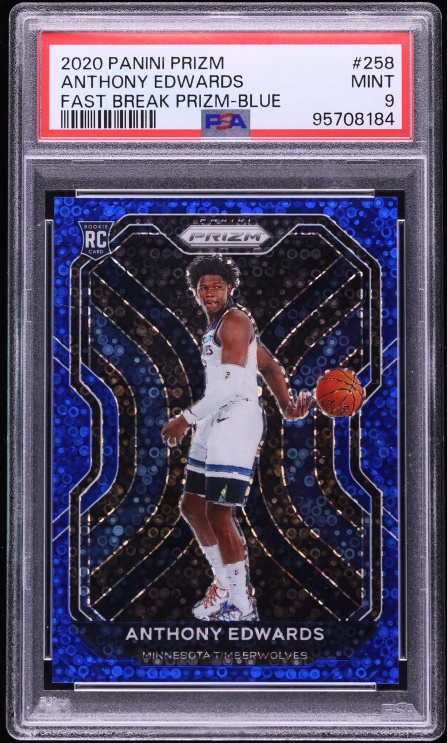 2020 Panini Prizm Fast Break Blue Anthony Edwards ROOKIE /175 #258 PSA 9 MINT