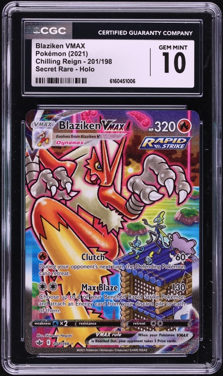 2021 Pokemon Sword & Shield Chilling Reign Full Art Blaziken VMAX #201 CGC 10 GEM MINT
