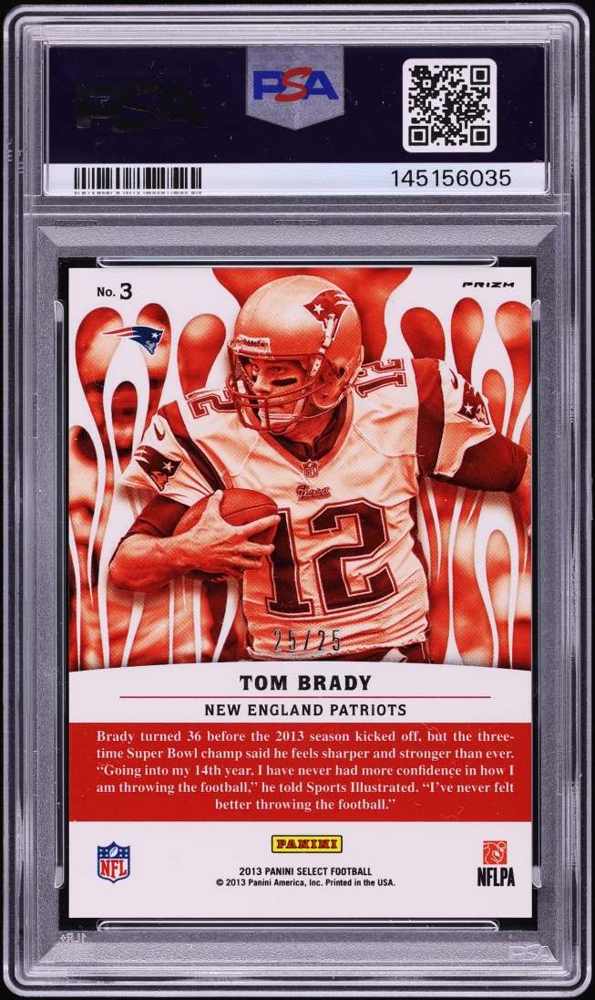 2013 Select White Hot Stars Prizm Tom Brady 25/25 #3 PSA 10 GEM MINT - Photo 2