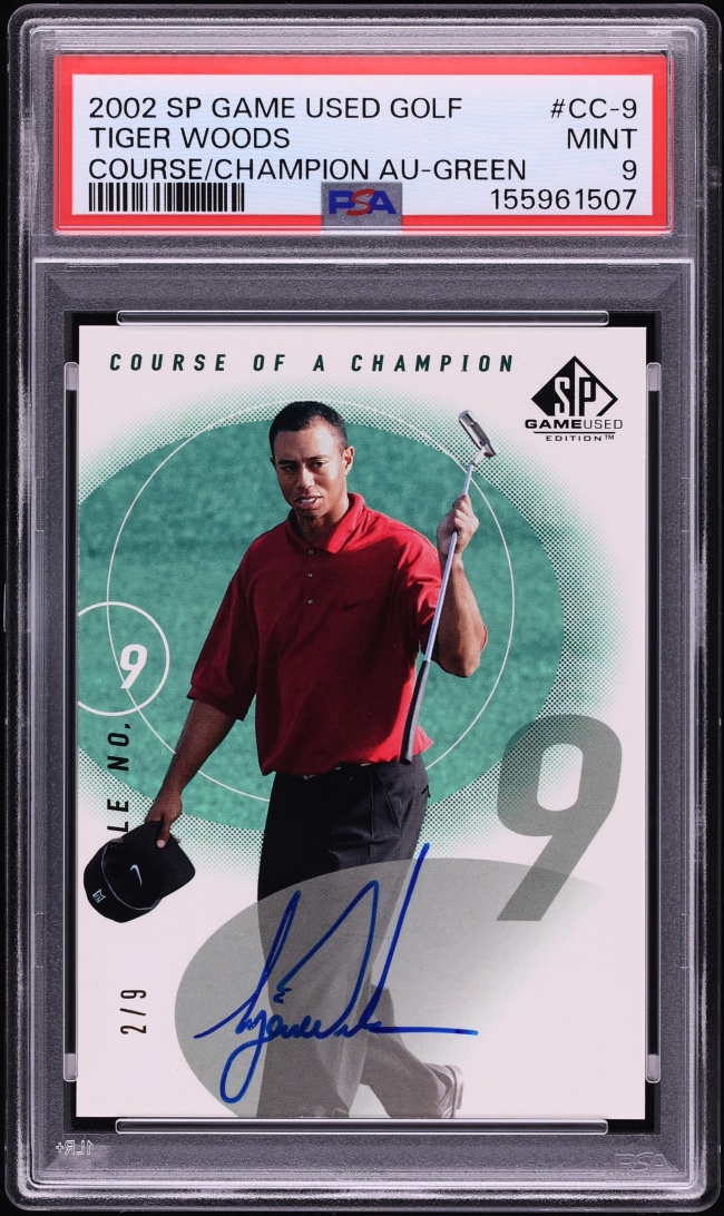 2002 SP Game Used Course Of A Champion Green Tiger Woods AUTO /9 #CC-9 PSA 9 MINT