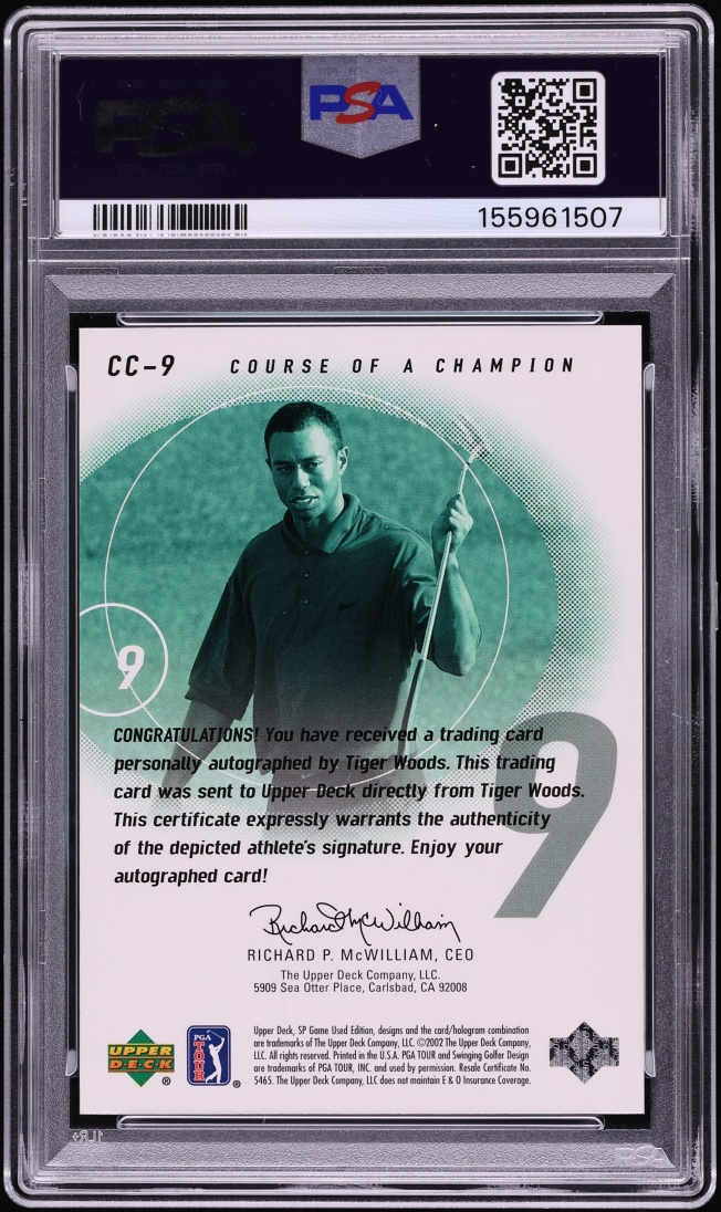 2002 SP Game Used Course Of A Champion Green Tiger Woods AUTO /9 #CC-9 PSA 9 MINT - Photo 2