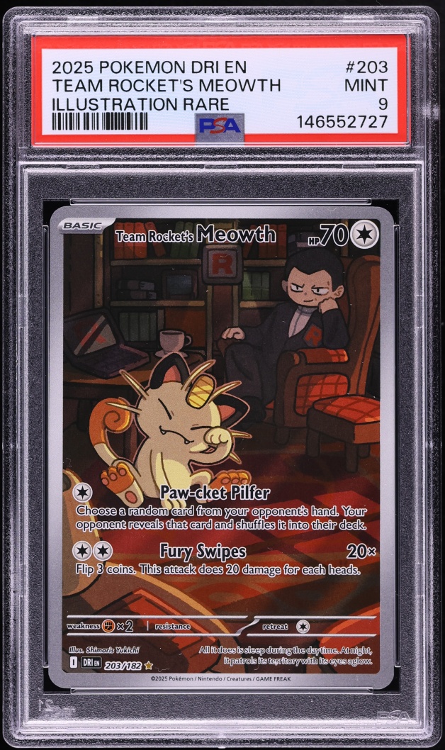 2025 Pokemon Scarlet & Violet Destined Rivals IR Team Rocket's Meowth #203 PSA 9 MINT