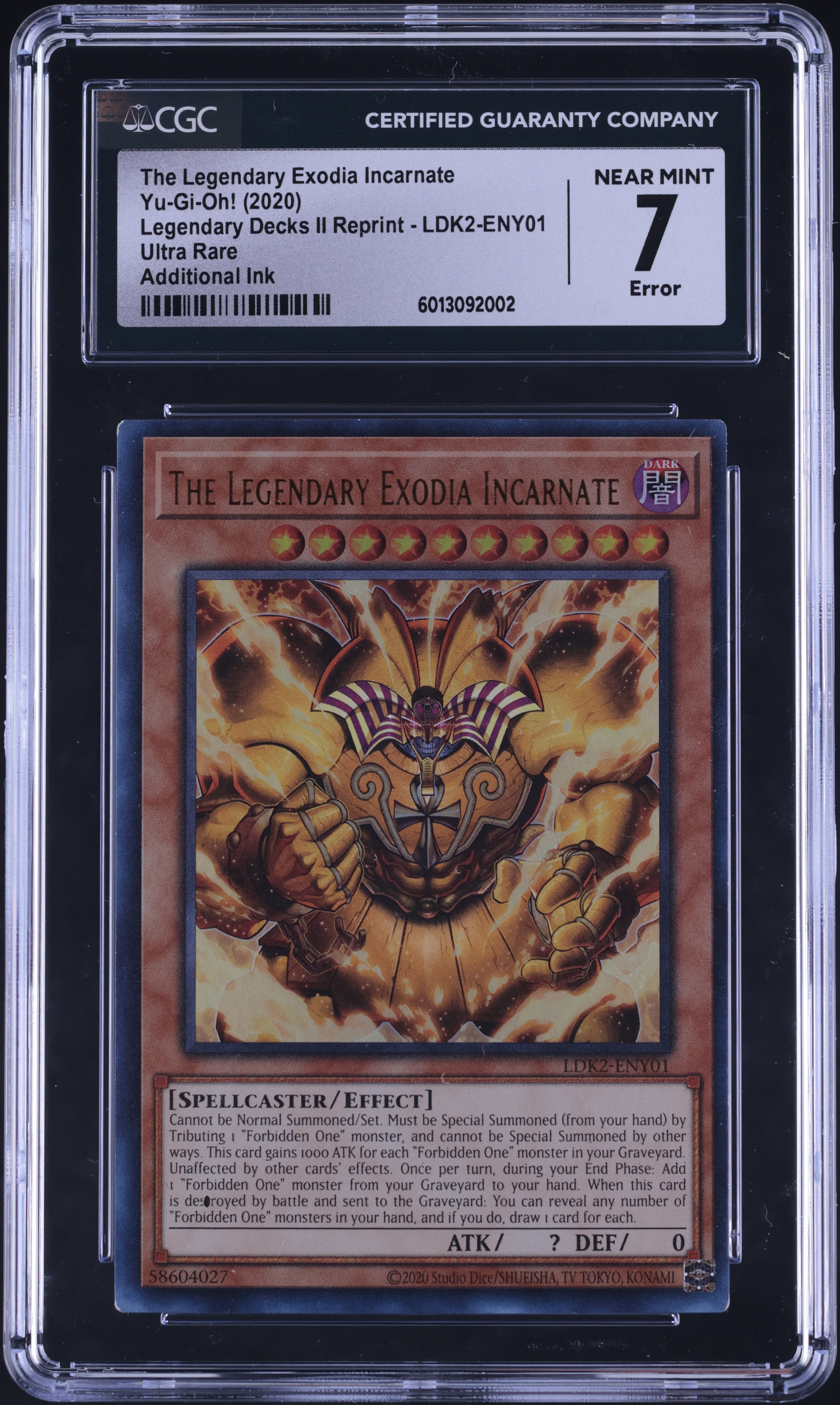 2020 Yu-Gi-Oh! LDK2 Reprint Error Ultra Rare The Legendary Exodia Incarnate #LDK2-ENY01 CGC 7