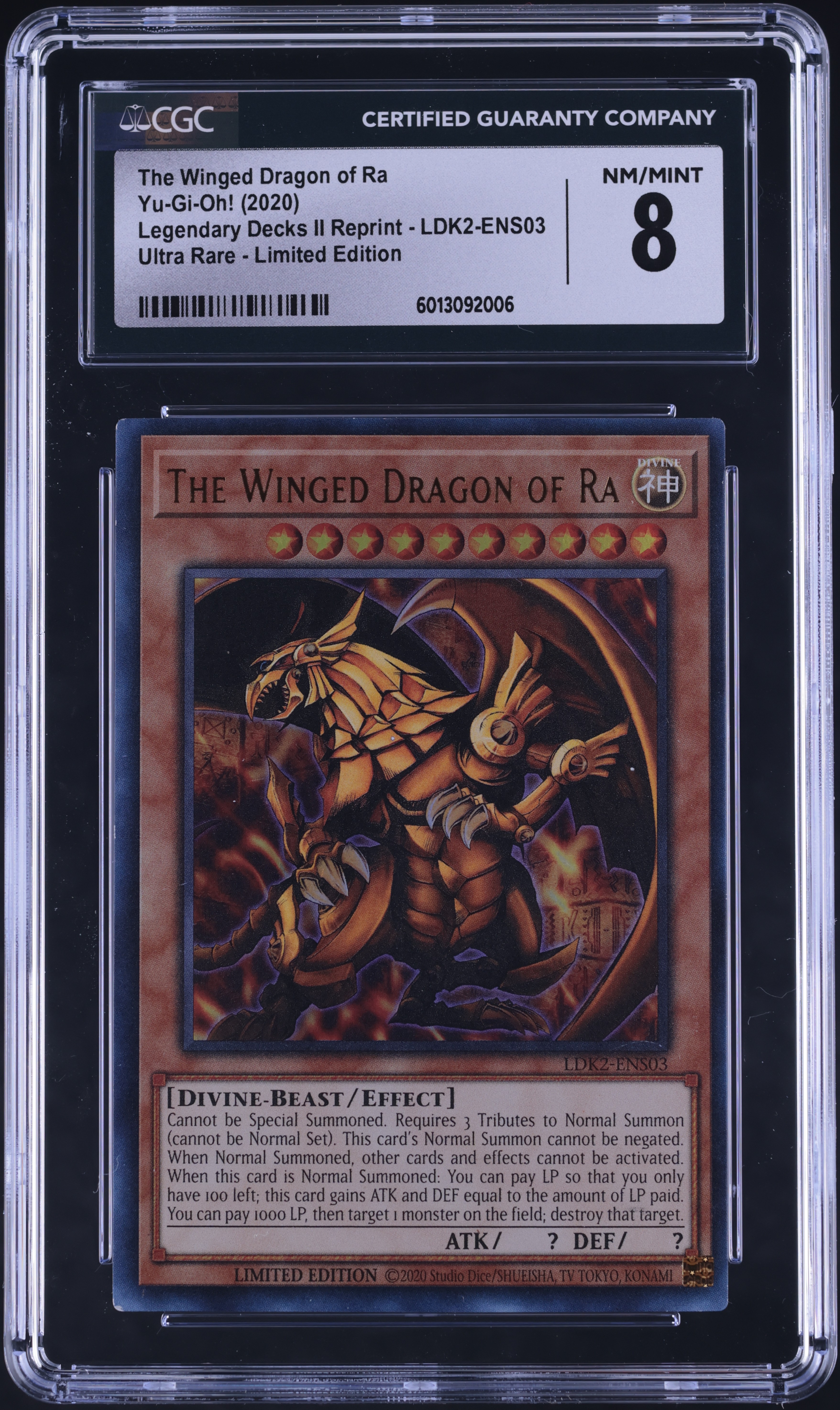 2024 Yu-Gi-Oh! Legendary Decks II Reprint Ultra Rare The Winged Dragon Of Ra #LDK2-ENS03 CGC 8