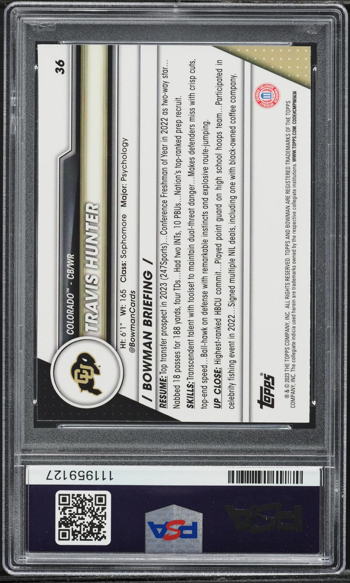 2023 Bowman Chrome University Travis Hunter ROOKIE #36 PSA 10 GEM MINT