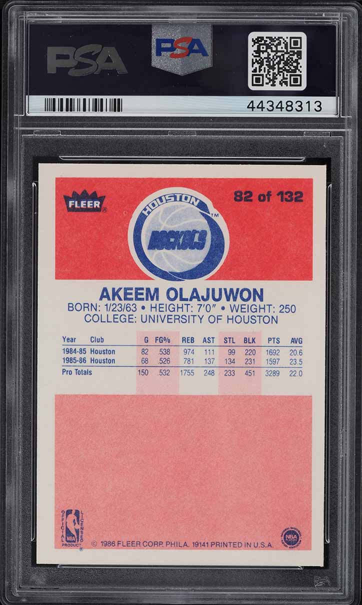 1986 Fleer Basketball Hakeem Olajuwon ROOKIE #82 PSA 9 MINT