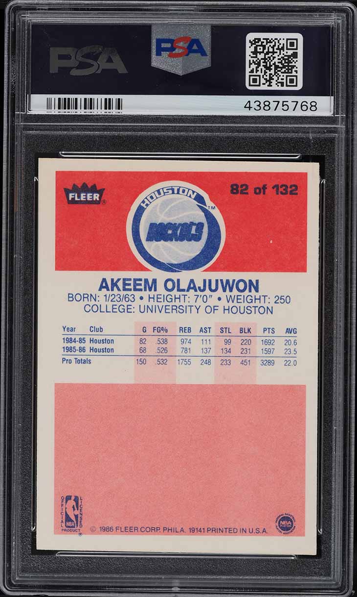 1986 Fleer Basketball Hakeem Olajuwon ROOKIE #82 PSA 9 MINT