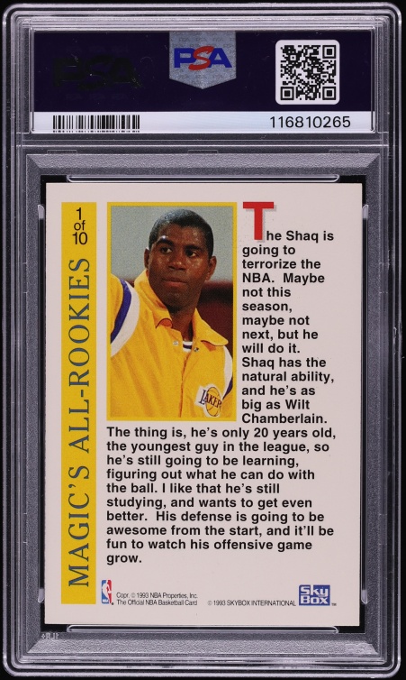 1992 Hoops Magics All Team Shaquille O'Neal ROOKIE #1 PSA 8 NM-MT