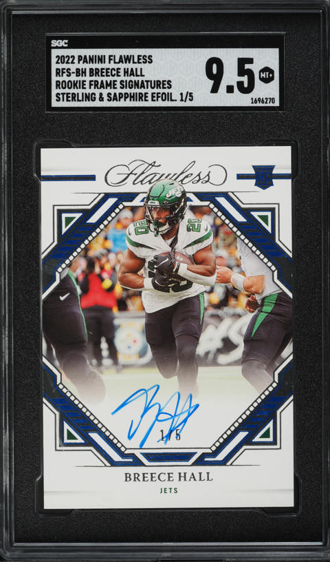 2022 National Treasures NFL Breece Hall ROOKIE SHIELD PATCH AUTO 1