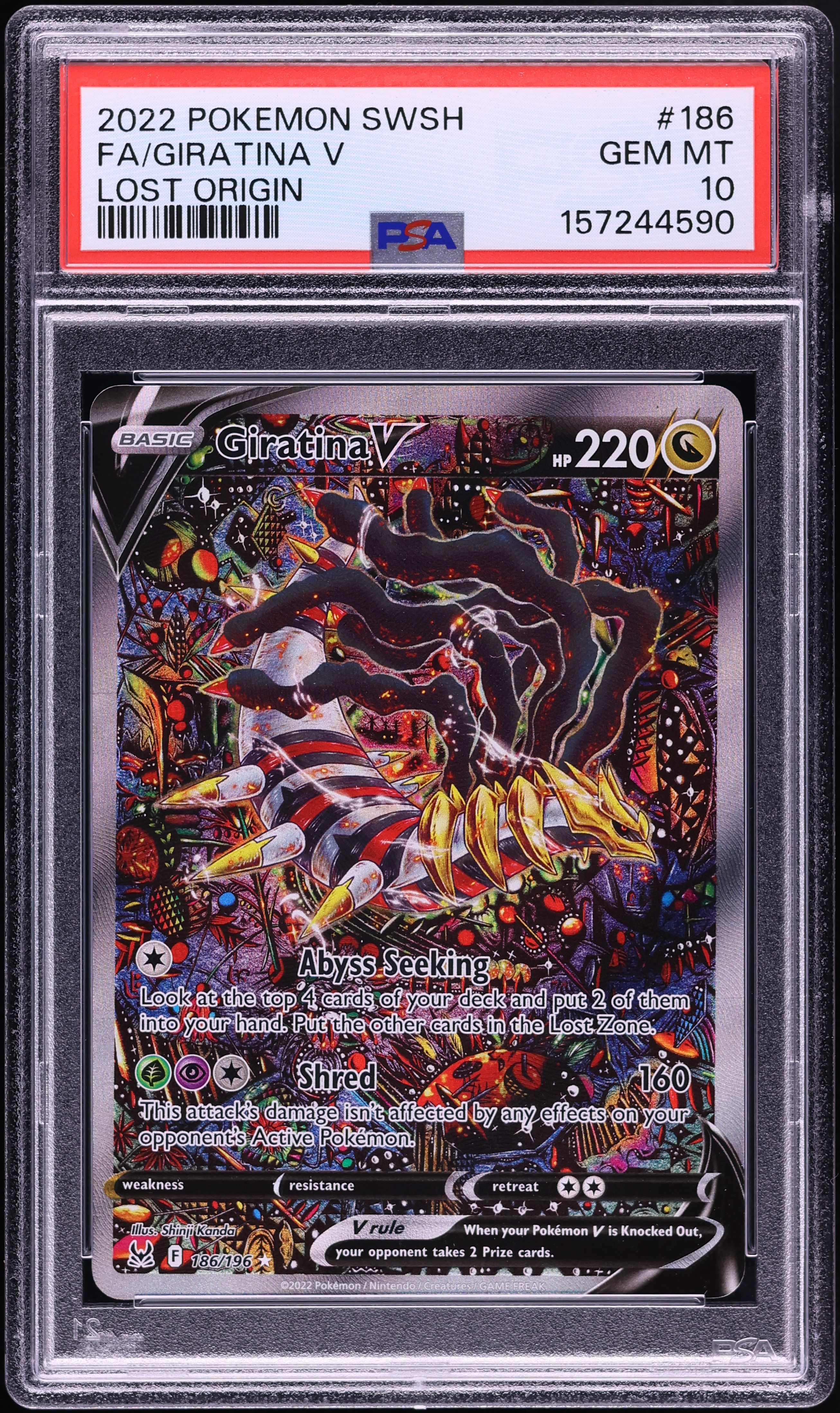2022 Pokemon Sword & Shield Lost Origin Alt Art Giratina V #186 PSA 10 GEM MINT