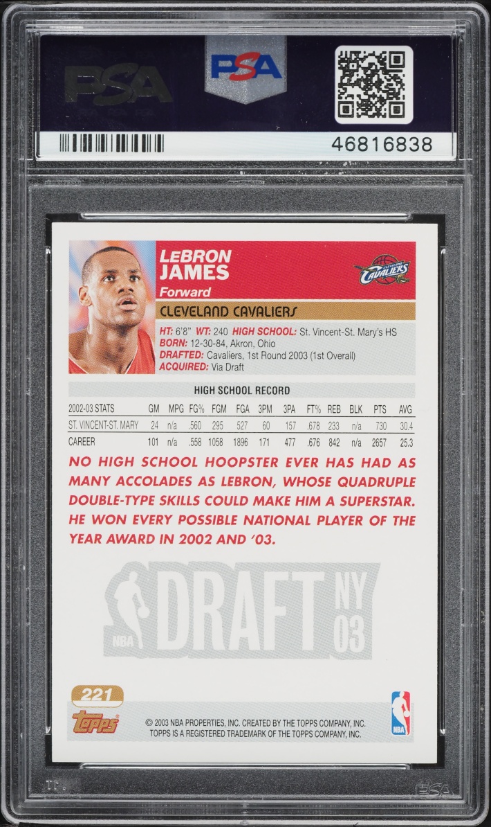 2003 Topps Collection LeBron James ROOKIE #221 PSA 9 MINT