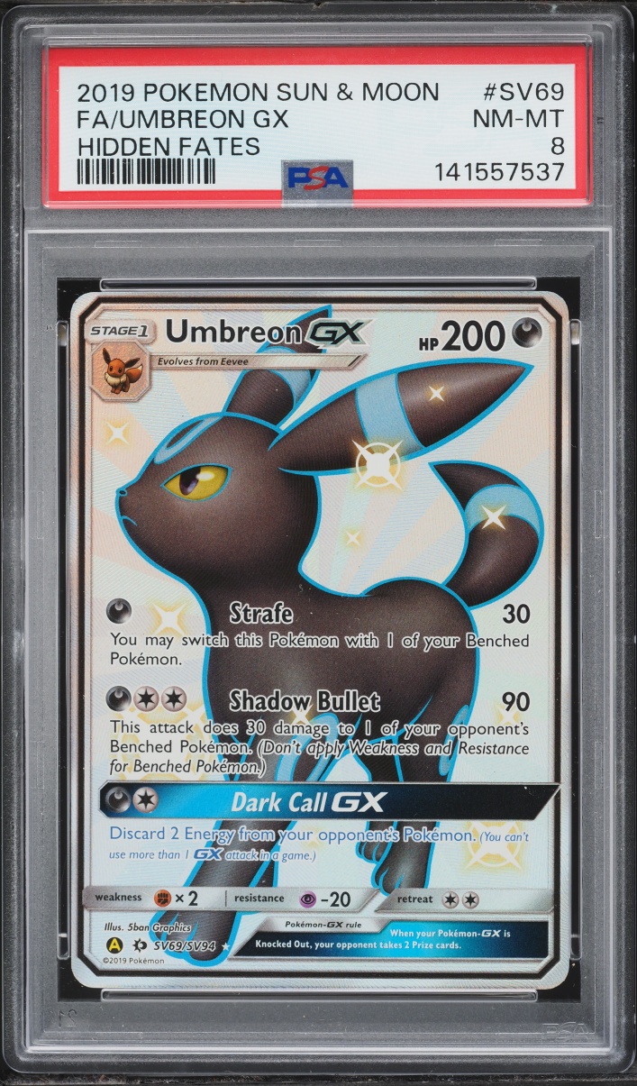 2019 Pokemon Sun & Moon Hidden Fates Full Art Umbreon GX #SV69 PSA 8 NM-MT