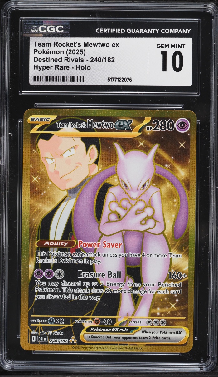 2025 Pokemon Scarlet & Violet Destined Rivals Gold Rare Team Rocket's Mewtwo Ex #240 CGC 10 GEM