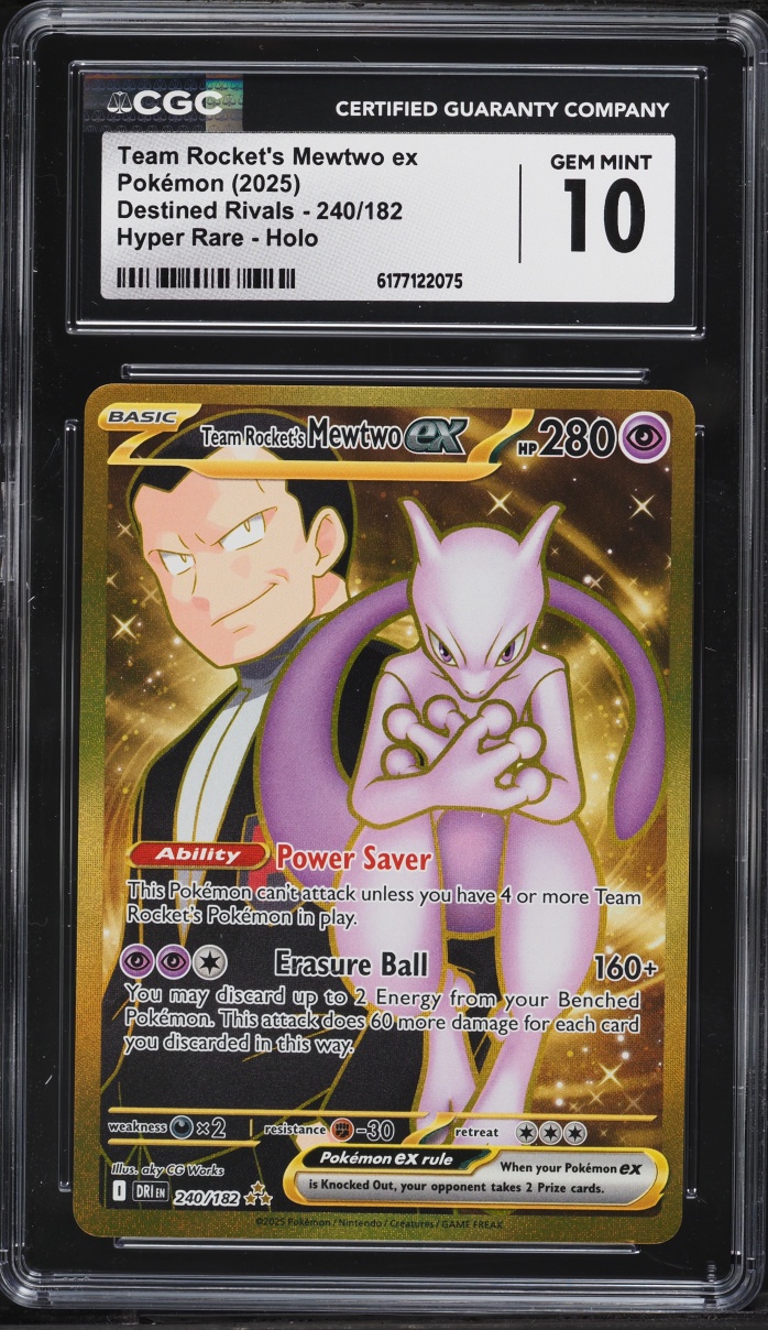 2025 Pokemon Scarlet & Violet Destined Rivals Gold Rare Team Rocket's Mewtwo Ex #240 CGC 10 GEM