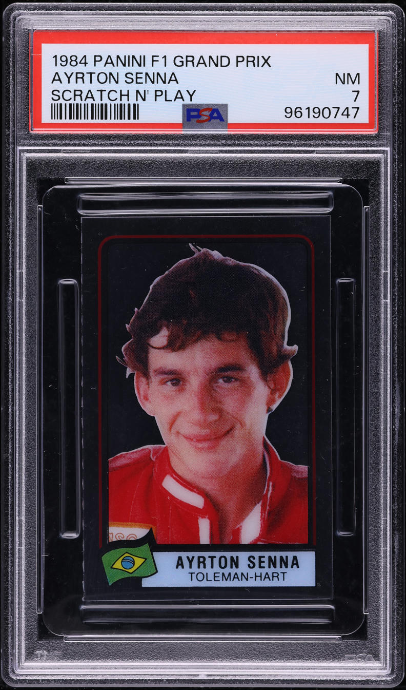 1984 Panini F1 Grand Prix Scratch N' Play Ayrton Senna ROOKIE PSA 7 NRMT