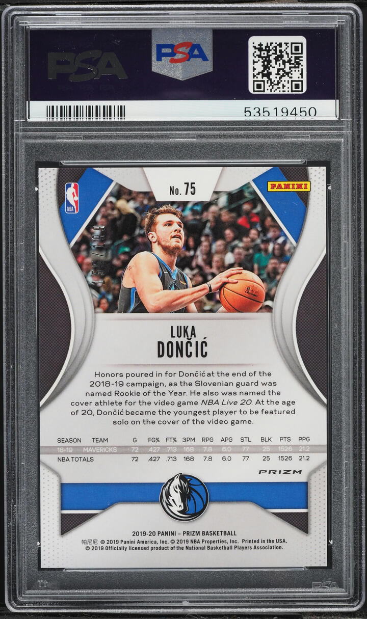 2019 Panini Prizm Blue Luka Doncic /199 #75 PSA 10 GEM MINT