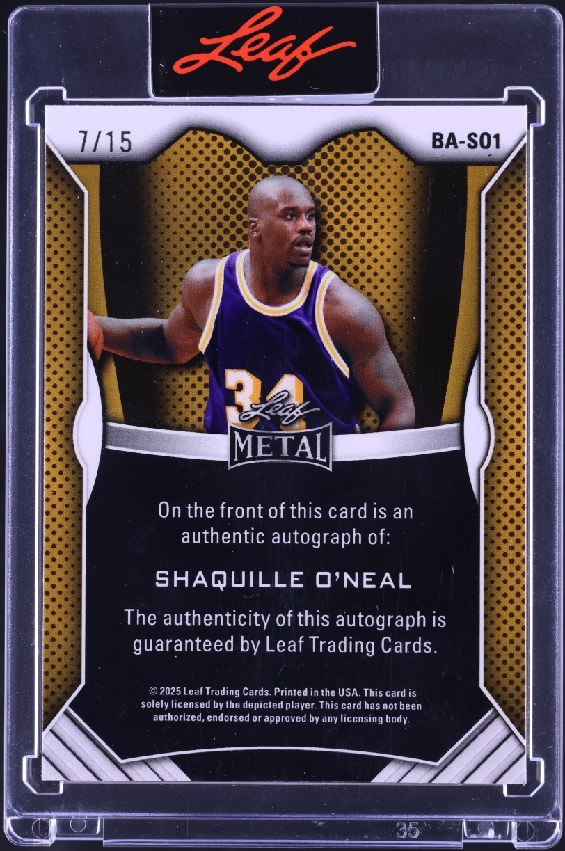 2025 Leaf Metal Authentics Volume 2 Green Crystal Shaquille O'Neal AUTO /15 #BA-SO1
