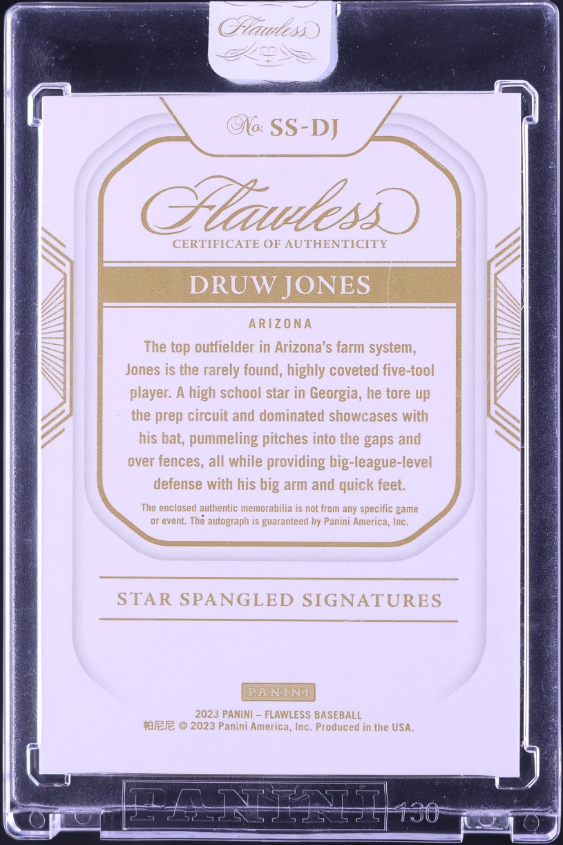 2023 Panini Flawless Star Spangled Signatures Sapphire Druw Jones ROOKIE PATCH AUTO 15/15 #SSDJ